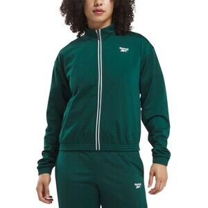 Reebok Women's Identity Back Vector Tricot Track Jacket Dark Green-White Size S